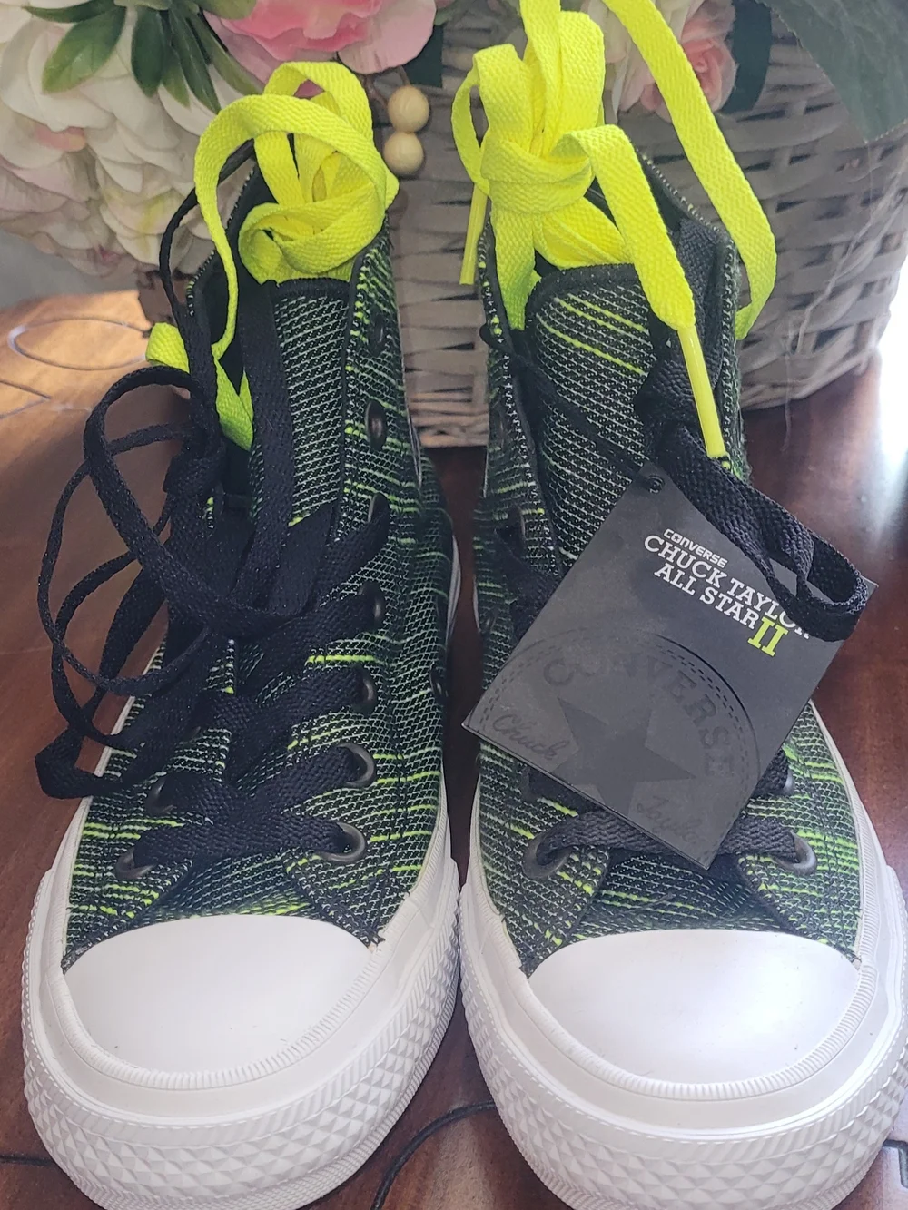 Converse Chuck Taylor All Star High Top Sneakers - Black & Neon Green Stripe